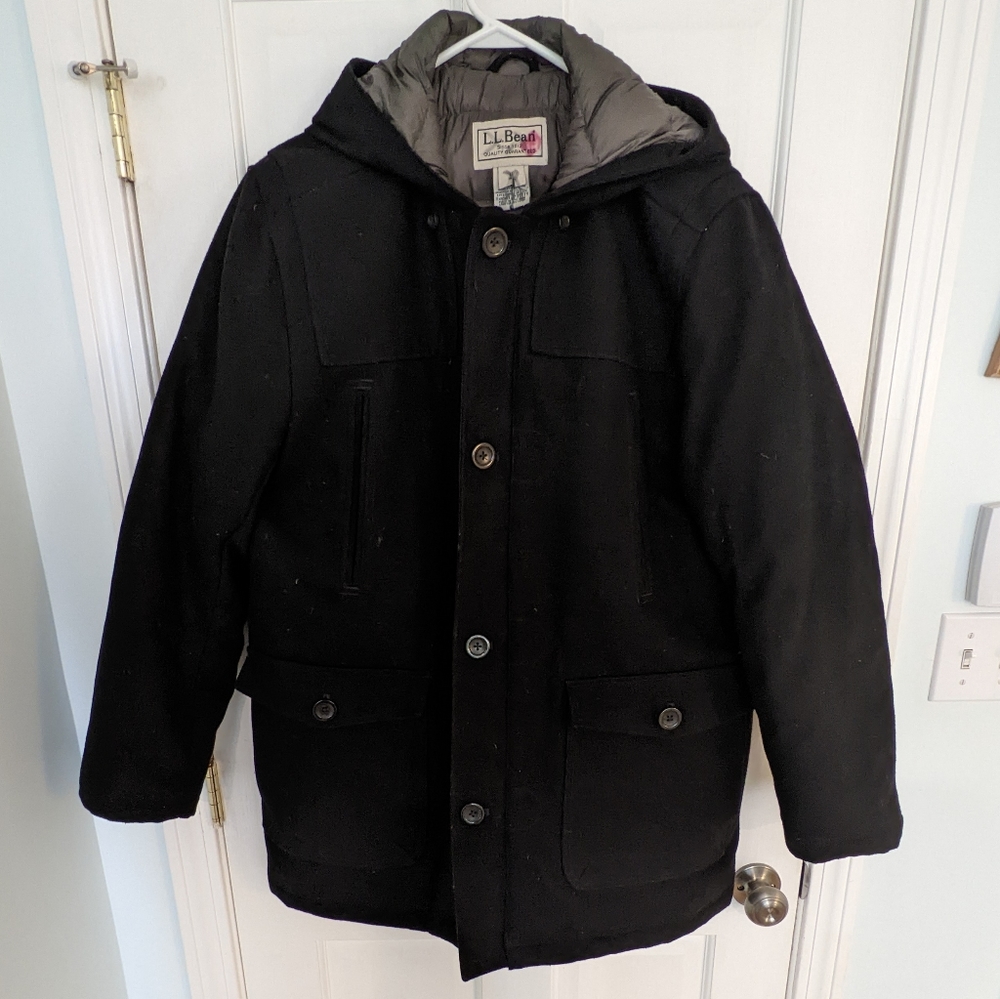 LL Bean Down Insulation Wool Coat - Black